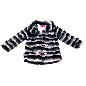 Betsey Johnson Black and White Faux Fur Toggle Coat